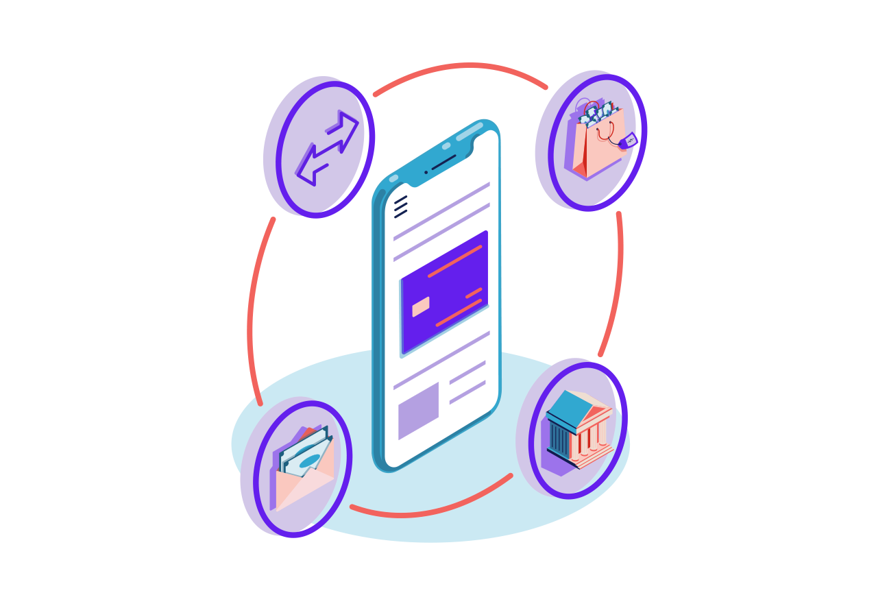illustration showing ways to manage money from phone
