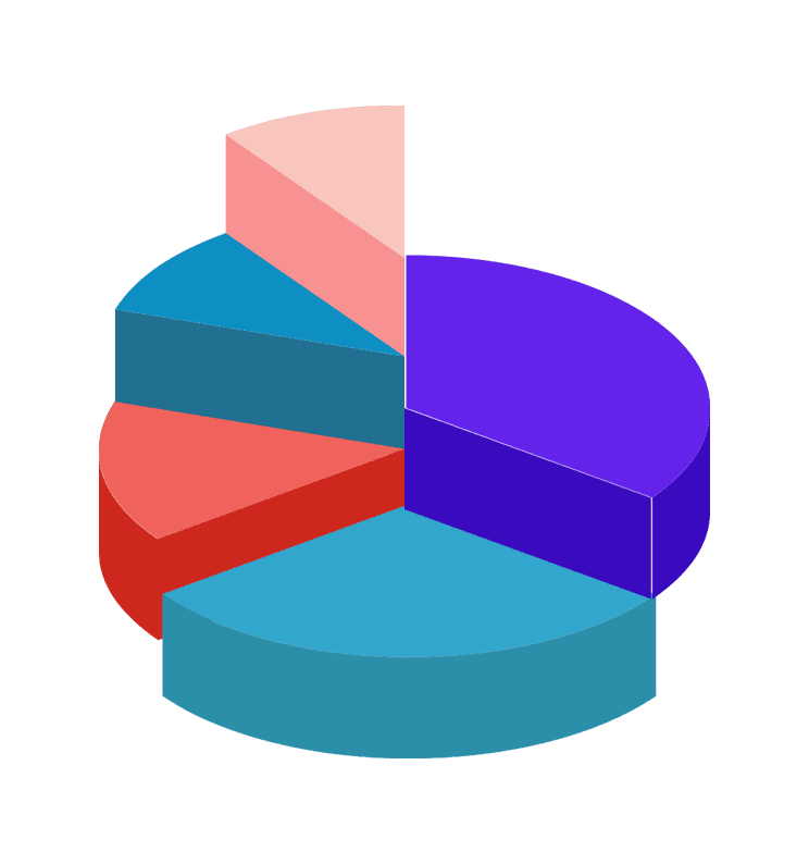five-piece pie chart showing portions that influence FICO score