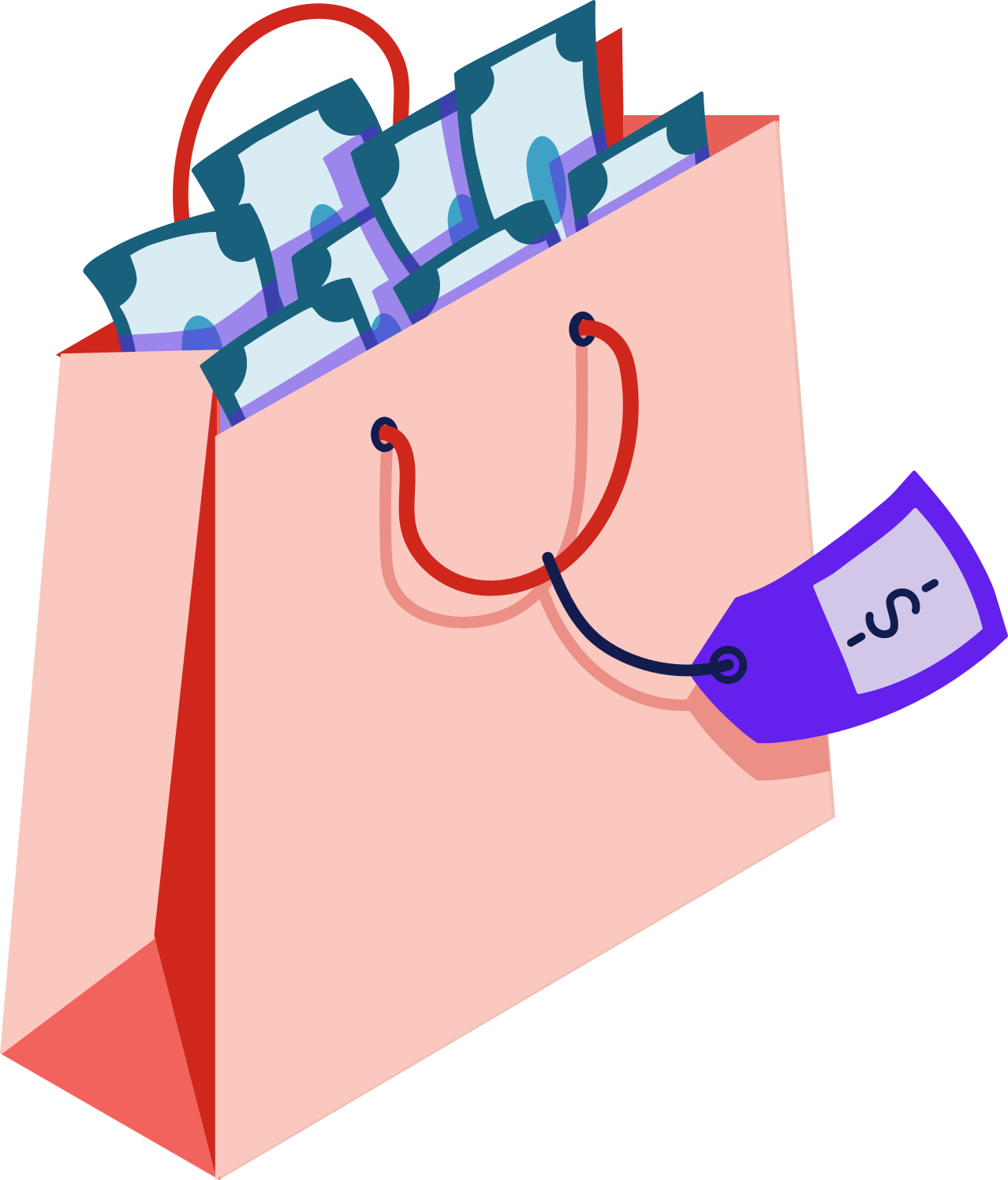 illustration of a shopping bag filled with money