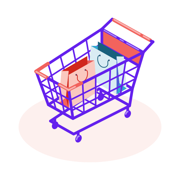 Illustration of shopping cart, representing cash back rewards with Wisely.