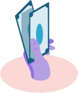 Illustrated hand holding cash savings.