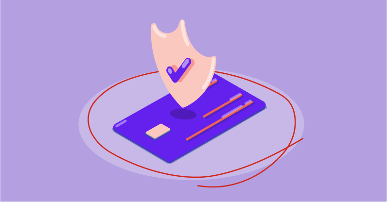 illustration of debit card with security checks in place