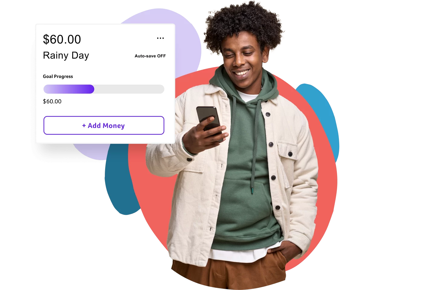 man using myWisely app to check Rainy Day savings progress