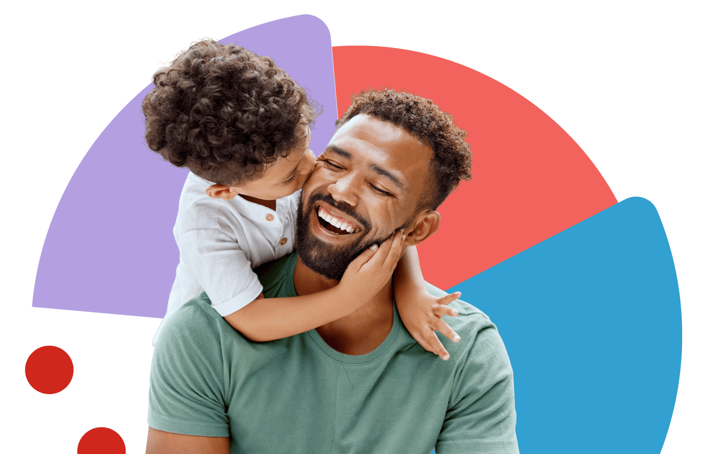 young son with arms around neck of happy father