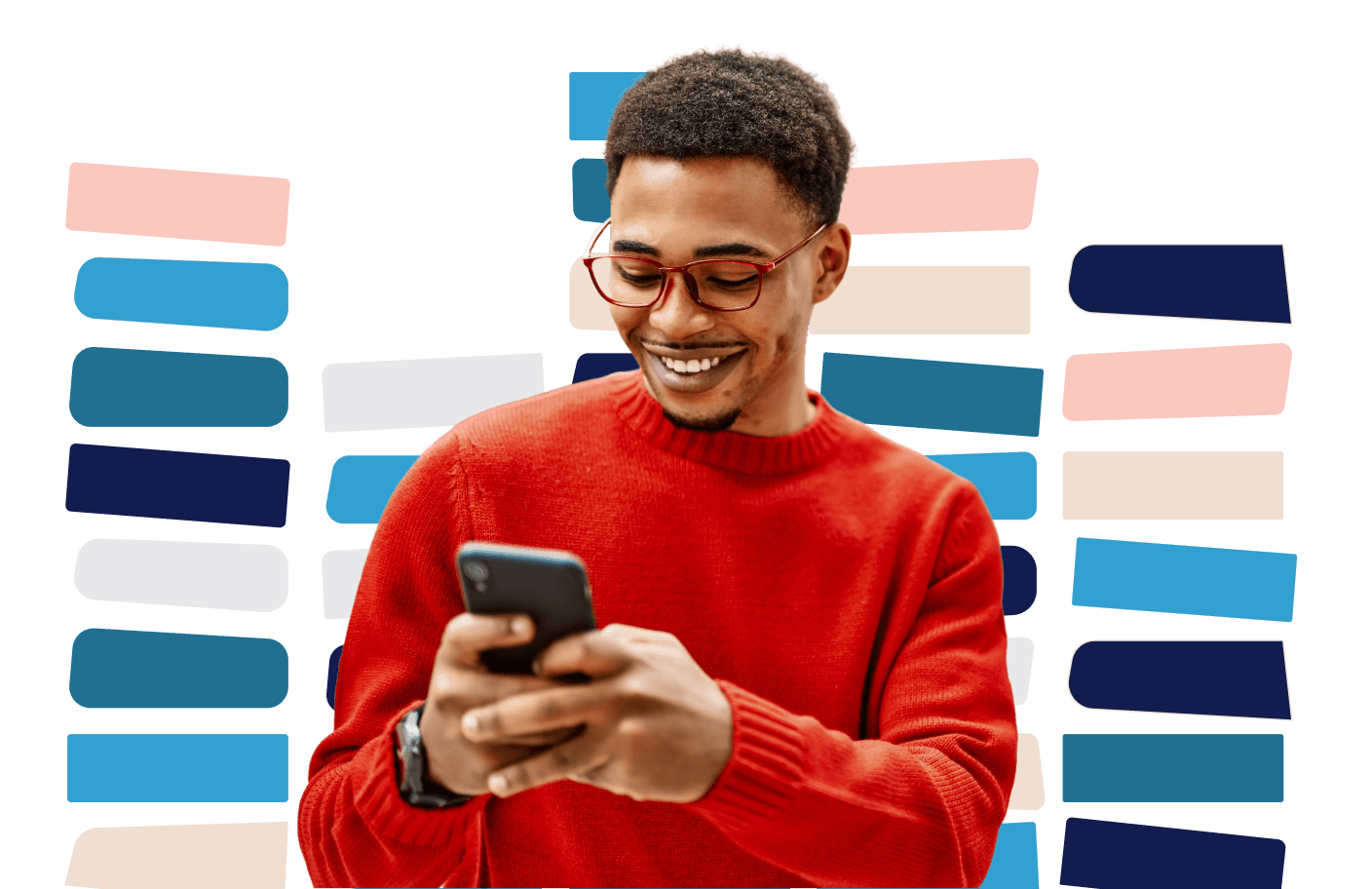 Man smiling looking at phone