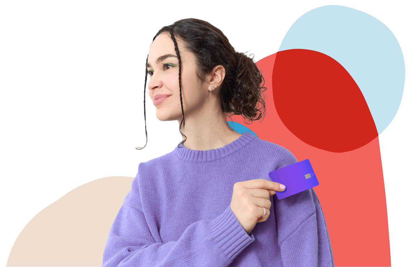 woman holding purple wisely card
