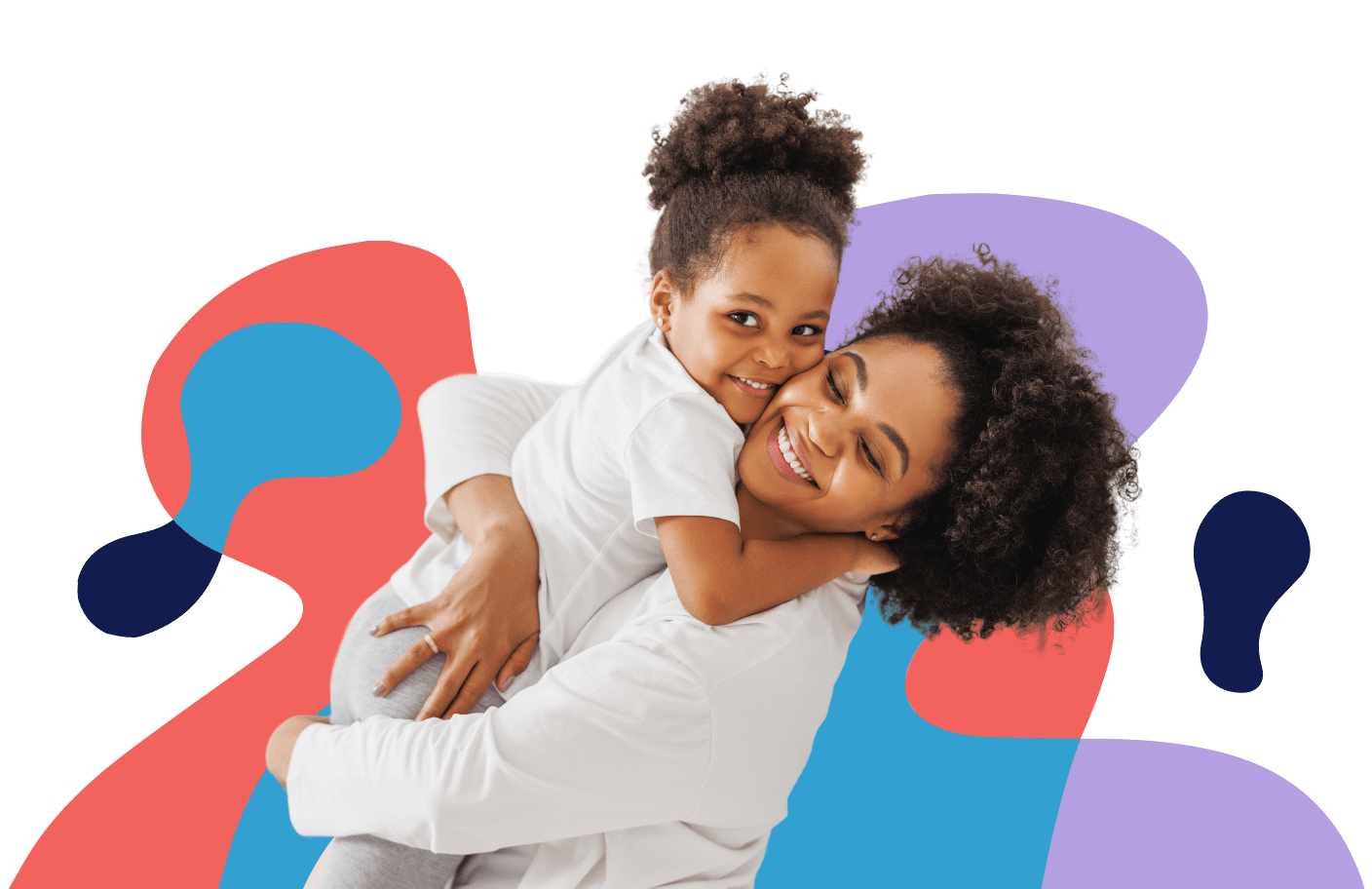 woman embracing young daughter, enjoying life