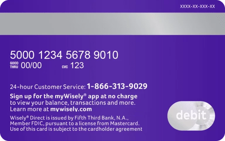 Back of Wisely Direct Card